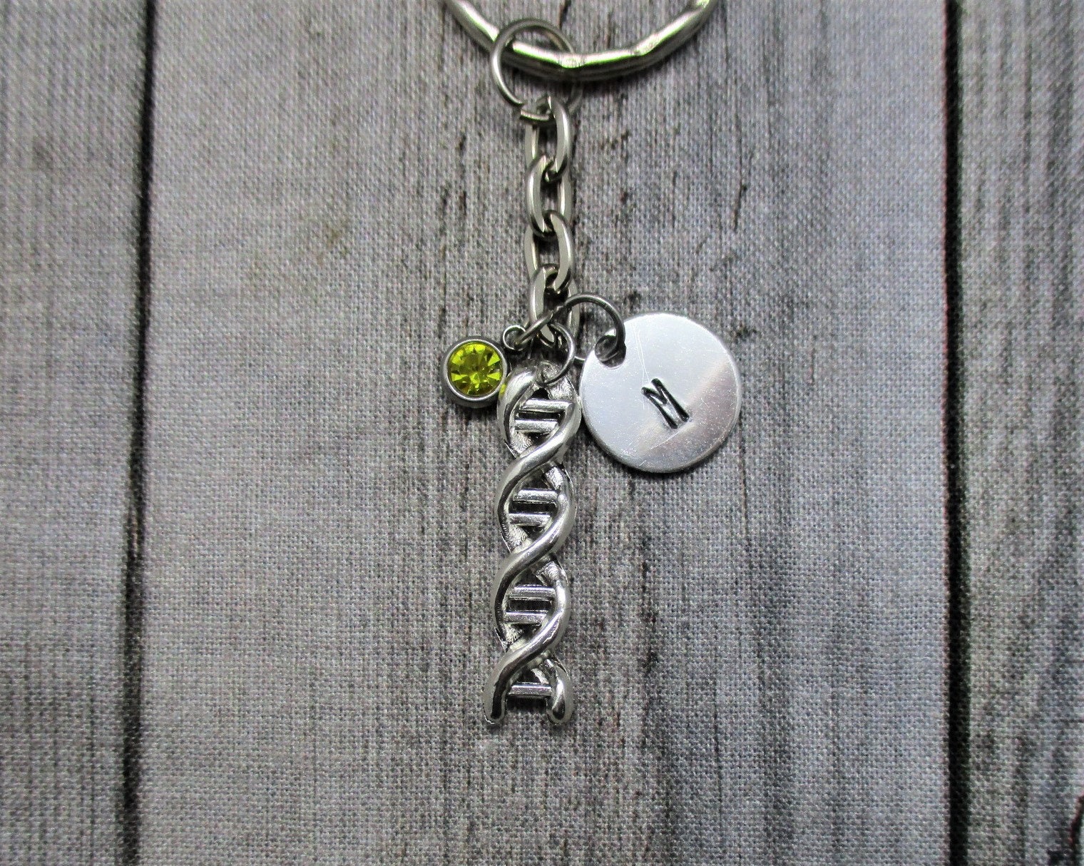 DNA Keychain Personalized Handstamped Keychain Biology Gift Etsy