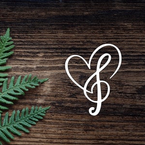 Love Music Vinyl Music Note  Decal For Water Bottle Treble Clef and Heart Sticker Cup Sticker Laptop Decal Car Decal Music Gifts