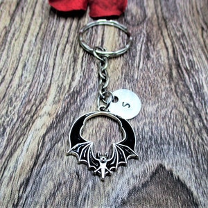 Black Bat Keychain Bat  Personalized Gifts For Him / Her Inital Key Ring Animal Keychain