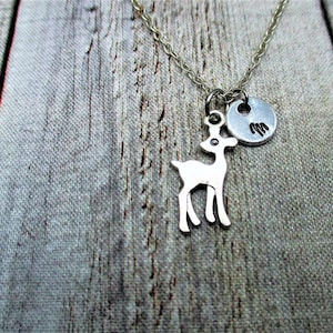 Deer Necklace  Customized Letter Initial Necklace Gifts For Her Animal Necklace Deer Jewelry