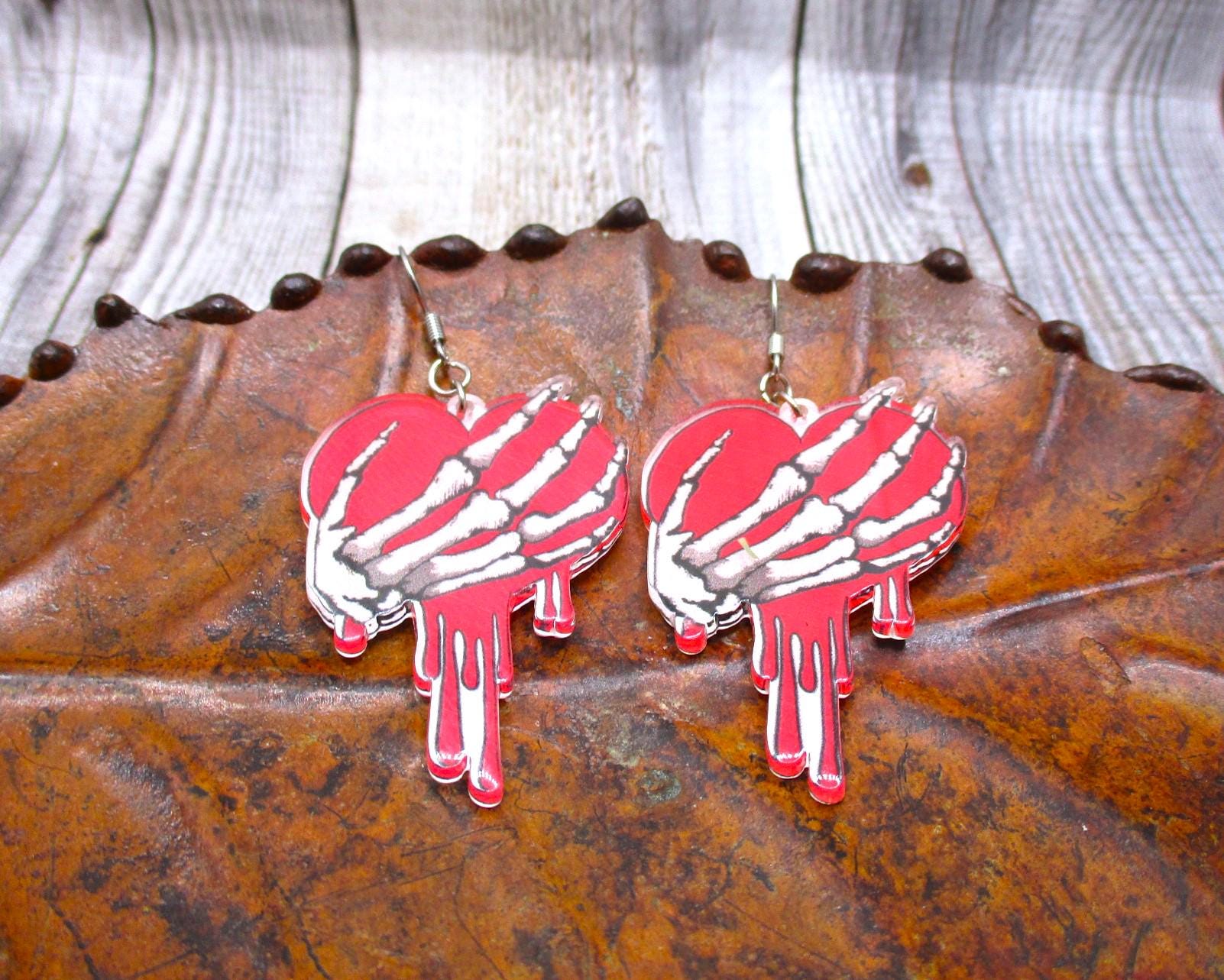 Skeleton Hand Heart Earrings Spooky Dangle Earrings Lovers Jewelry Gifts For Her Skeleton Jewelry