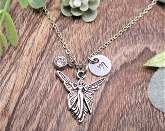 Fairy Necklace W/ Birthstone Necklace Fairy Charm Initial Personalized Gifts For Her Fairycore Cottagecore