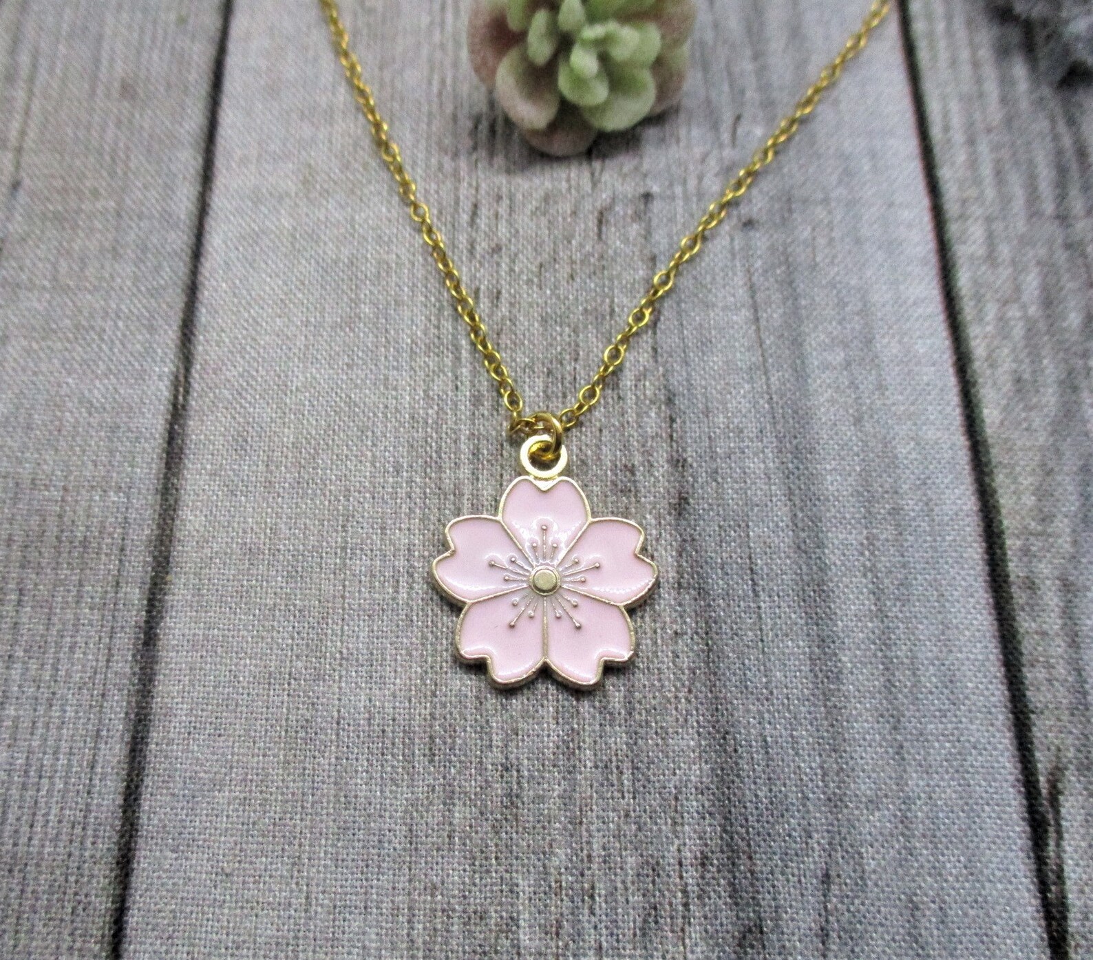 Gold Flower Necklace Cherry Blossom Necklace Floral Jewelry Etsy