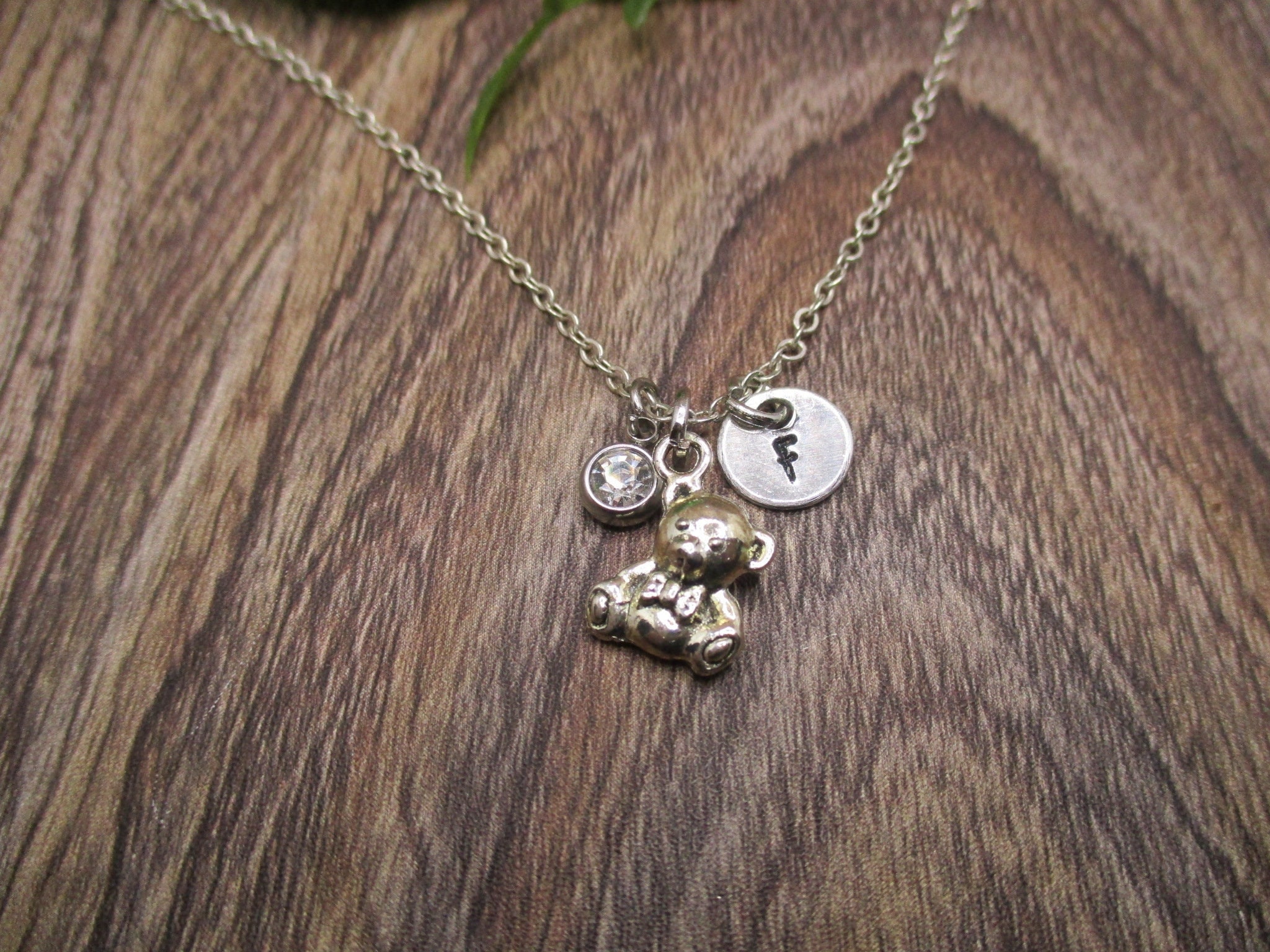 Teddy bear 2024 necklace with birthstone