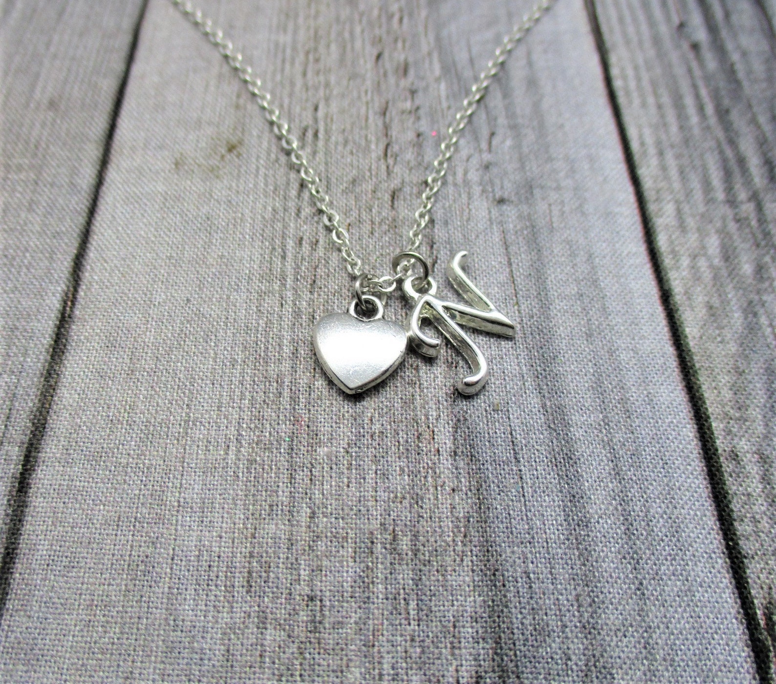 Heart Necklace Initial Necklace Heart Jewelry Customized Etsy