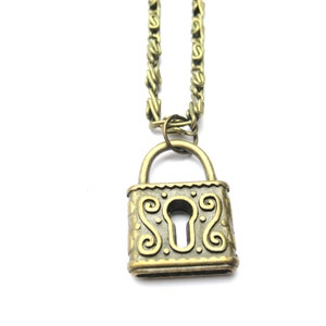 Lock Necklace, Lock Jewelry, Padlock Necklace, Padlock Jewelry, Pretty Lock Necklace, Bronze Lock Necklace