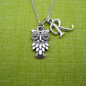 Owl Necklace, Letter Initial Necklace, Personalized Gifts Barn Owl Necklace, Barn Owl Jewelry