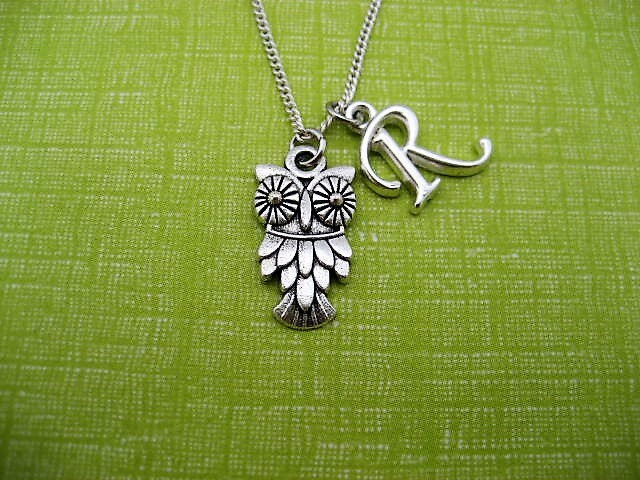 Owl Necklace, Letter Initial Necklace, Personalized Gifts Barn Owl Necklace, Barn Owl Jewelry