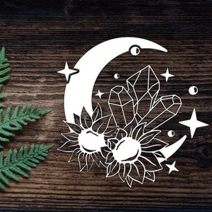 Vinyl Sunflower Decal  For Water Bottle Crystals Decal  Moon Sticker Cup Sticker Laptop Decal Car Decal Witchcraft Decal