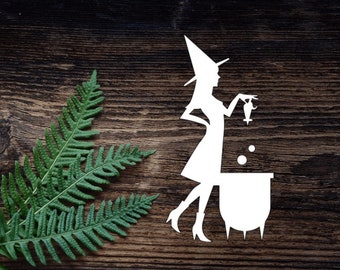 Witch Decal WItch with Cauldron Decal  Witchcraft Vinyl Decal For Bumper Sticker, Laptop, Cars, Tumbler Cup, Mug, and More Halloween Decal