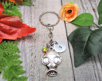 Gas Mask  Keychain Initial Personalized Gifts  For Her/ Him