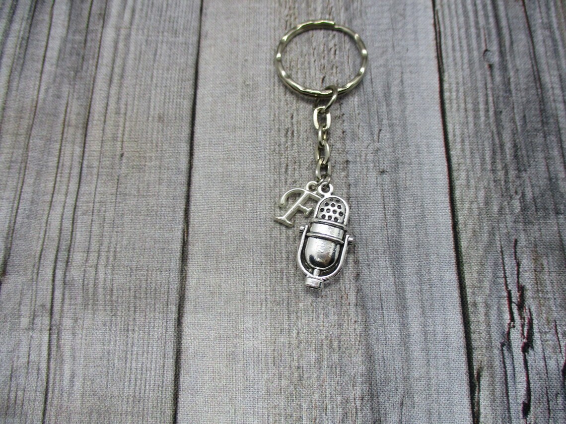 Microphone Keychain Radio Keychain Initial Singer Keychain Etsy