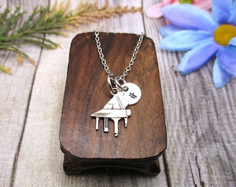 Piano Necklace Personalized  Letter Initial Piano Jewelry Musicians Gifts For Her / Him