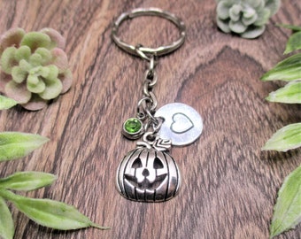 Pumpkin Keychain Personalized  Custom Birthstone Keychain  Halloween Keychain Gifts For Her Jack O Lantern Keychain