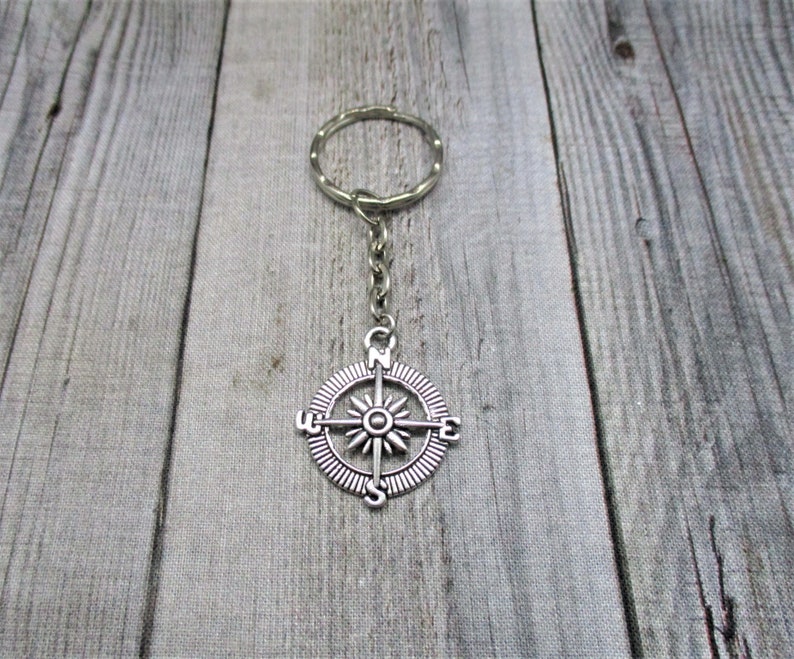 Compass Keychain Direction Keychain Nautical Keychain Compass Etsy