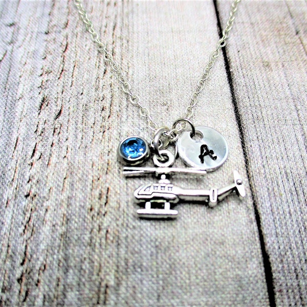 Helicopter Necklace Travellers Necklace W/ Birthstone Jewelry Personalized Gifts Initial Helicopter Jewelry Birthday Gifts For Her