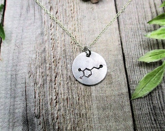Dopamine Molecule Necklace Dopamine Necklace Hand Stamped Science Jewelry Gifts For Her