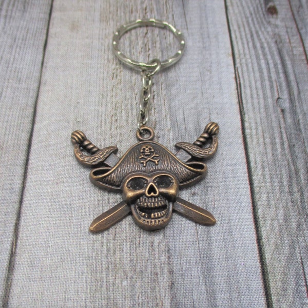 Pirate Keychain Skull and Swords Keychain Pirate Key Ring  Skull Keychain   Pirate Gifts Under 10 Skull Gifts