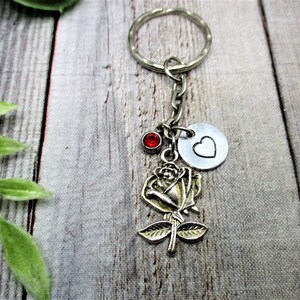 Rose Keychain Personalized Handstamped Rose Gift Custom Keychain Gifts For Her