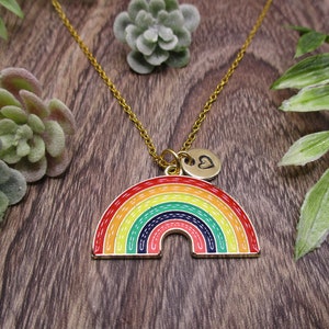 Gold Rainbow Necklace Personalized  Letter Initial Rainbow Jewelry Pride Gifts For Her/Him