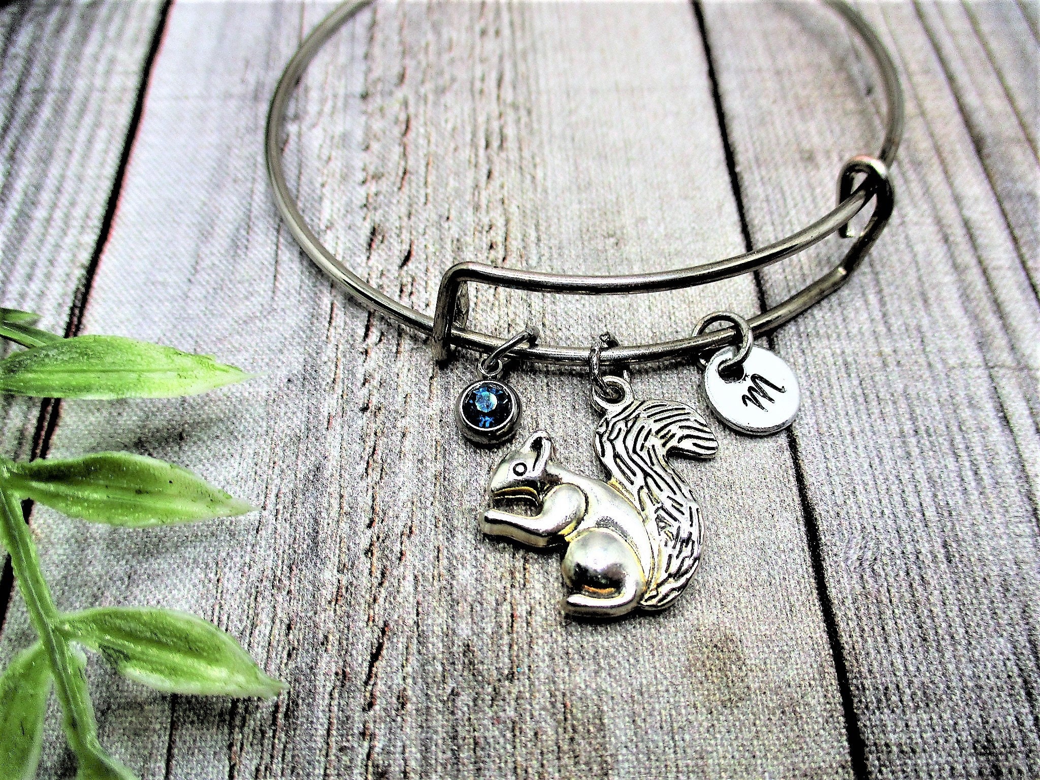 Squirrel Bracelet Initial Bracelet Gifts for Her Squirrel Jewelry