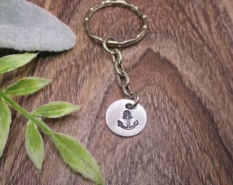 Anchor Keychain Hand Stamped Nautical  Gifts For Her / Him