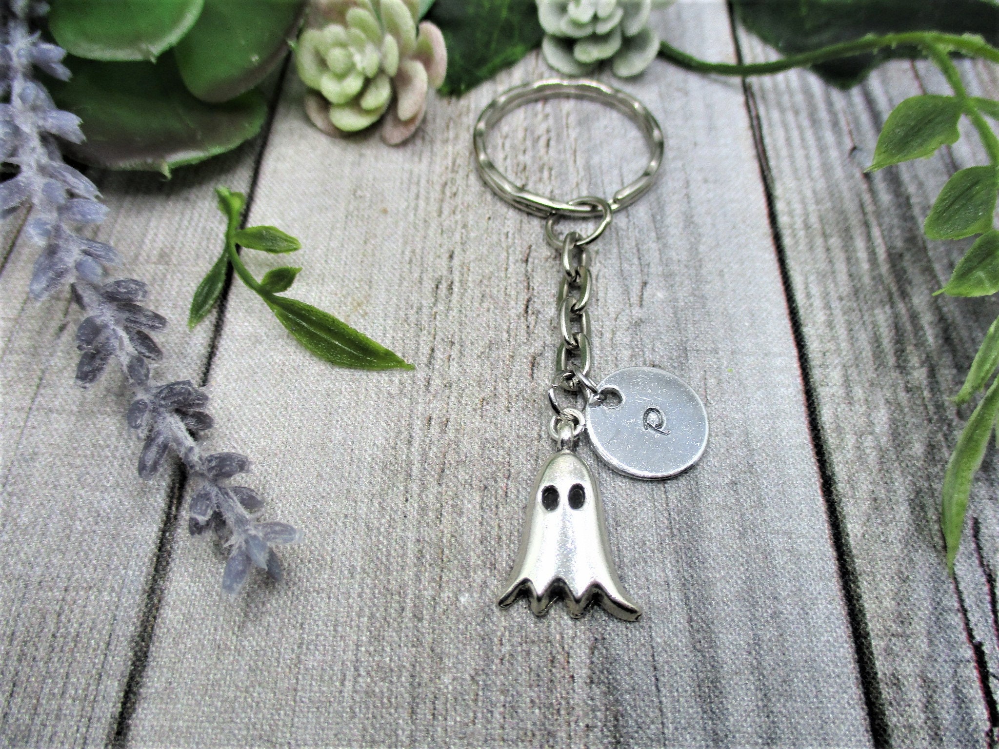 Ghost Keychain Personalized Keychain Inital Keychain Spooky Etsy UK
