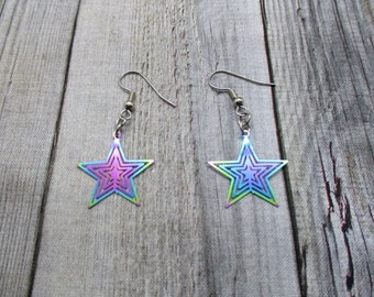 Rainbow Star Earrings Stainless Steel Elctroplate  Star Dangle  Earrings Celestial Gifts For Her