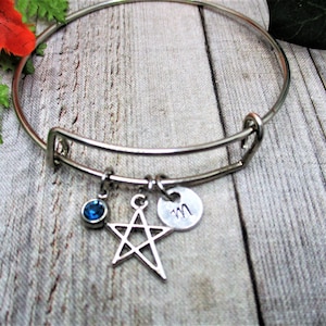 Star Bracelet W/ Birthstone Bracelet Initial Bangle Star Jewelry Personalized Gifts For Her