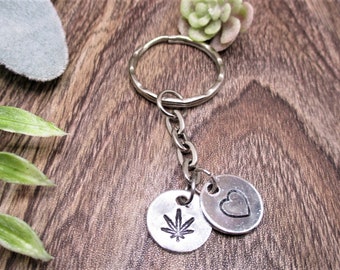 Pot Leaf Keychain Personalized Gifts For Her/ Him Inital  Marijuana Keychain  Best Friend Gifts Stoner Keychain