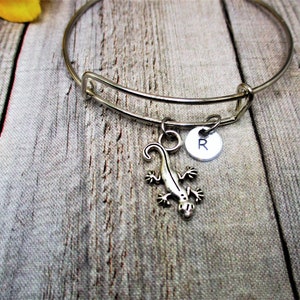 Lizard Charm Bracelet Personalized Gifts Initial Bangle Gecko Jewelry  Lizard Gifts for Her