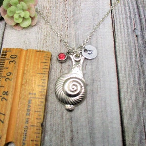 Snail Necklace W/ Birthstone Personalized Gifts For Her Initial Snail Jewelry Garden Gift image 2