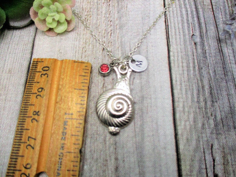 Snail Necklace W/ Birthstone Personalized Gifts For Her Initial Snail Jewelry Garden Gift image 2