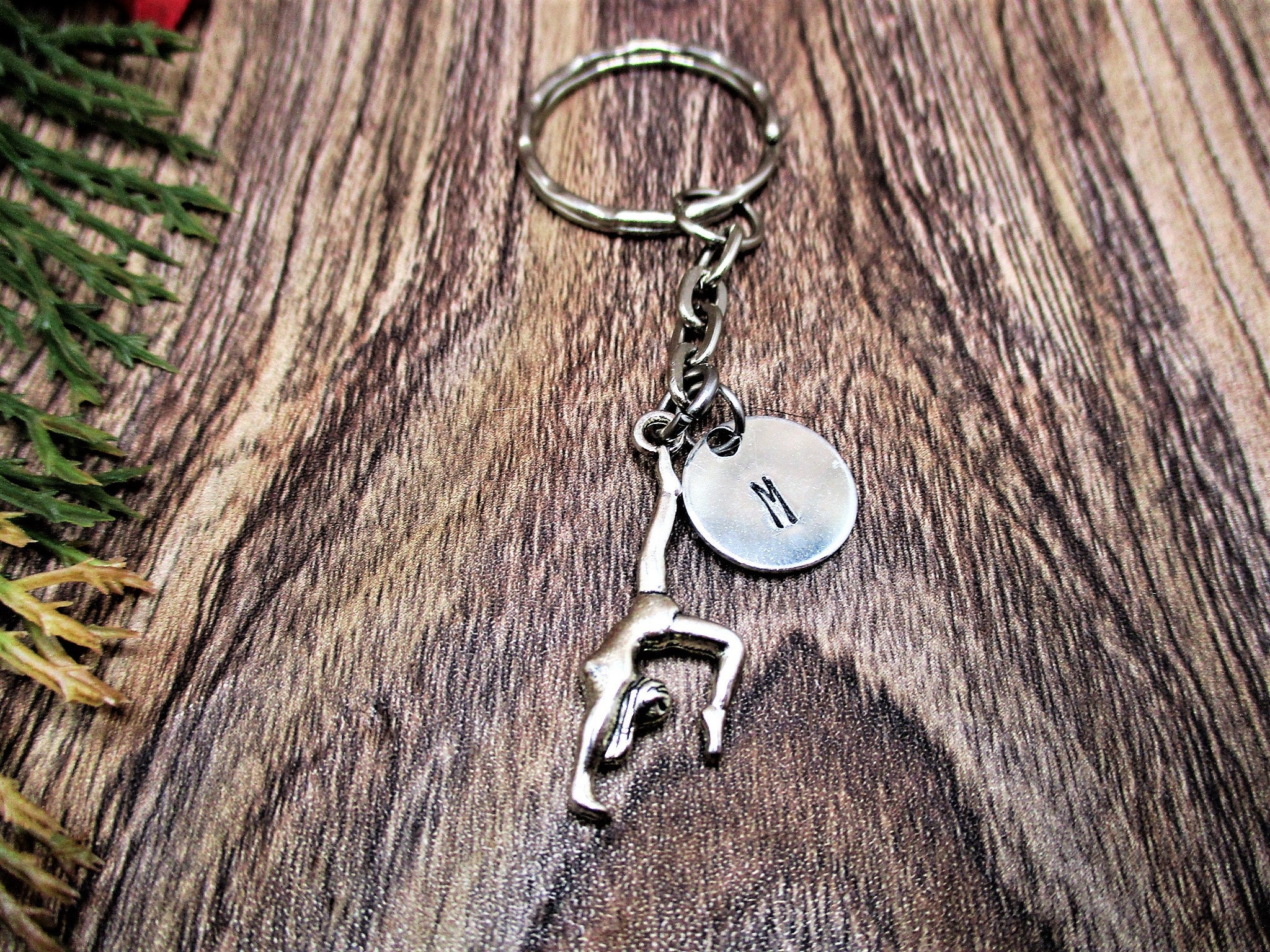 Gymanst Keychain Sports Gift Hand Stamped Inital Acrobat Keychain Sports Personalized Gifts For Her/Him