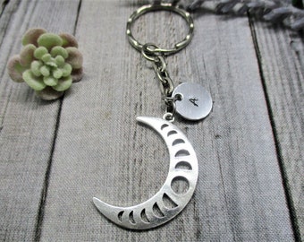 Moon Phase Keychain Half Moon Keychain Personalized Handstamped Moon Mystical Gifts For Her / Him