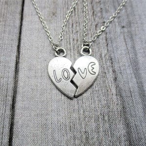 Love Necklace Set, Split Heart Necklace Set, Best Friends / Couples / Mother Daughter /  BFF / Best Friend