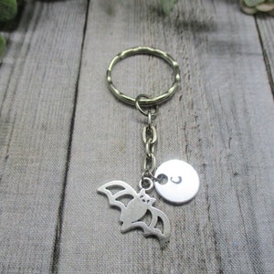 Silver Bat Keychain Bat  Personalized Gifts For Him / Her Inital Key Ring Animal Keychain