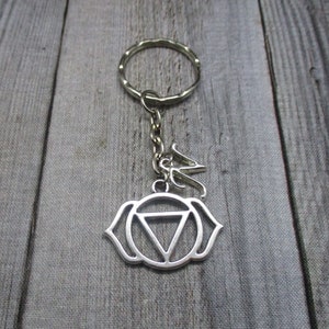 Silver Ajna Chakra Keychain Personalized Keychain Initial Customized Third Eye Gifts Under 10