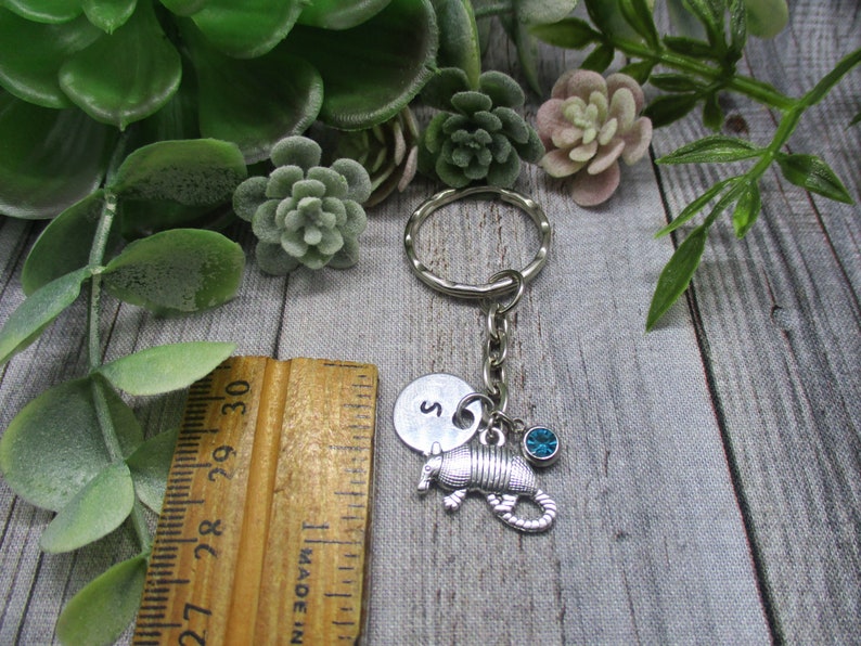 Armadillo Keychain Birthstone Keychain Texan Keychain Gift Personalized Gifts For Her Animal Keychain image 2