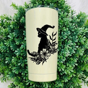 Witch Cat Vinyl Decal For Bumper Sticker, Laptop, Cars, Tumbler Cup, Mug, Notebook, and more Witchcraft Cottagecore image 2