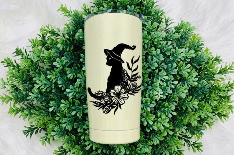 Witch Cat Vinyl Decal For Bumper Sticker, Laptop, Cars, Tumbler Cup, Mug, Notebook, and more Witchcraft Cottagecore image 2
