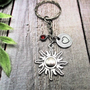 Sun Keychain Personalized Celestial  Keychain Custom Keychain Gifts For Her Initial Keychain