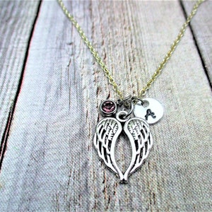 Angel Wings Necklace Personalized Gifts For Her Birthstone Hand Stamped Angel  Wings Jewelry