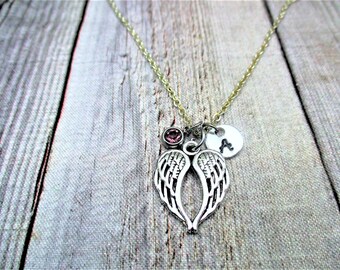 Angel Wings Necklace Personalized Gifts For Her Birthstone Hand Stamped Angel  Wings Jewelry