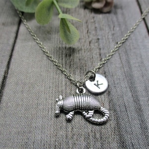 Armadillo Necklace Personalized Texan Necklace Hand Stamped Letter Initial Texan Gifts For Her Animal Jewelry  Armadillo Charm