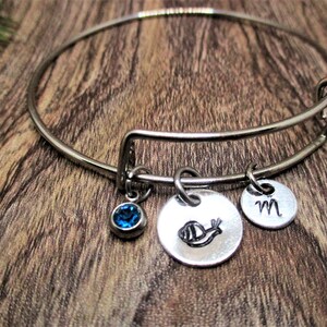 Tiny Snail Bangle Charm Bracelet   Handmade Jewelry Personalized Garden  Lovers Gifts for Her Birthday