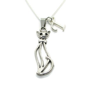 Cat Necklace Initial Necklace Personalized Cat Necklace Cat Jewelry