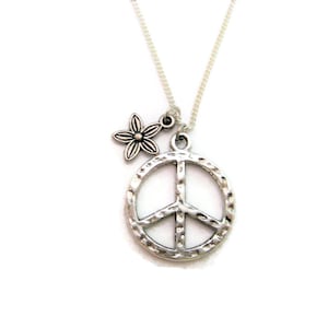 Flower and Peace Sign Necklace  Flower Power Peace Necklace Gifts For Her