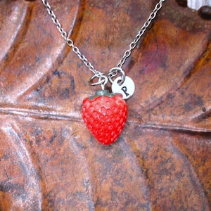 Strawberry  Necklace Personalized Gifts Initial Fruit Necklace Berry Gifts For Her Strawberry Jewelry