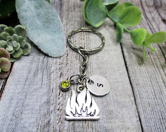 Camp Fire Keychain Initial  Personalized Gifts Birthstone Keychain Gifts For Her Camping Gifts